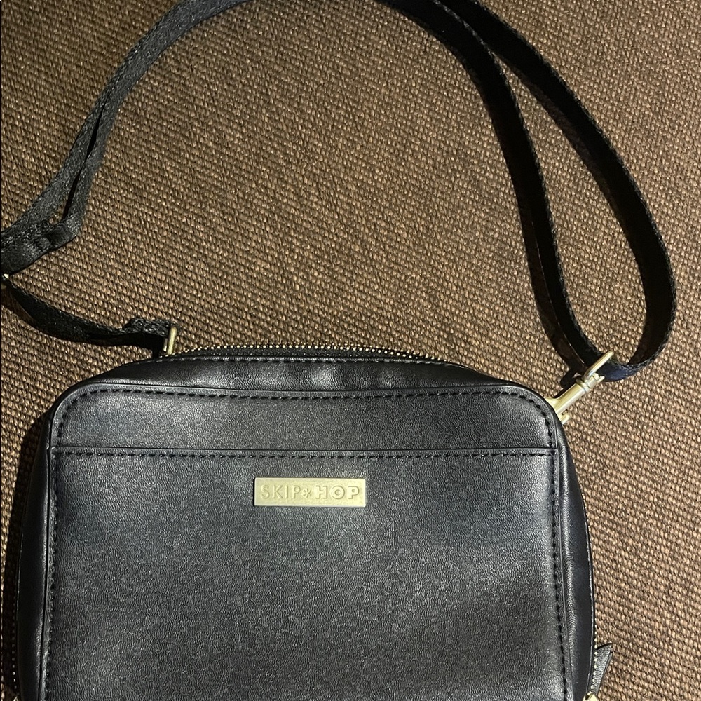 Skip Hop Black Crossbody with Gold Hardware